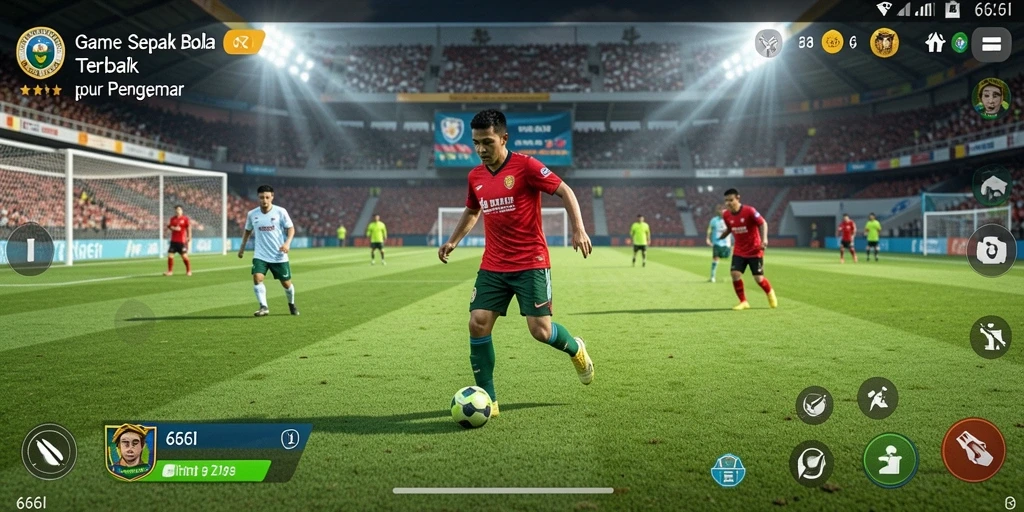 Tampilan gameplay di 666I dengan aksi sepak bola yang energik.