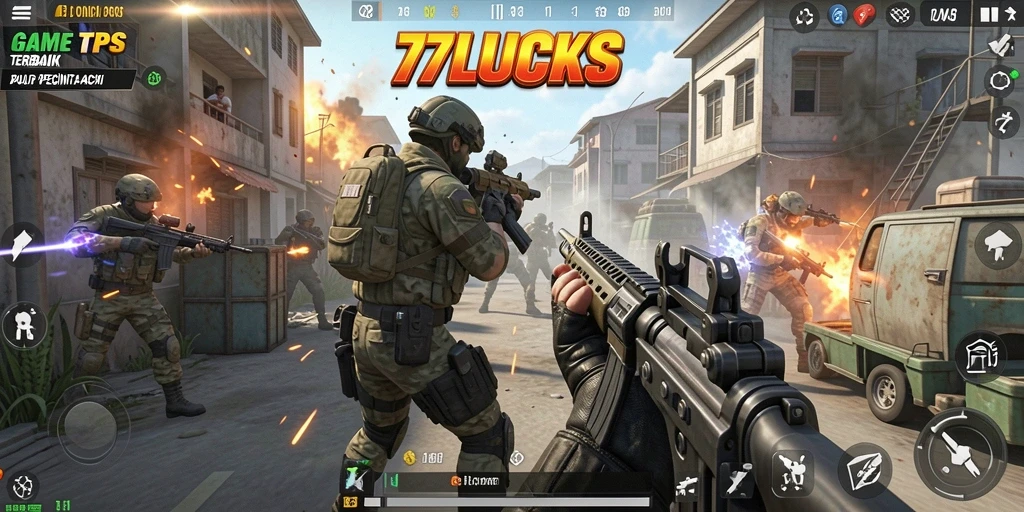 Tampilan gameplay utama dalam 77LUCKS yang aksi dan menarik.