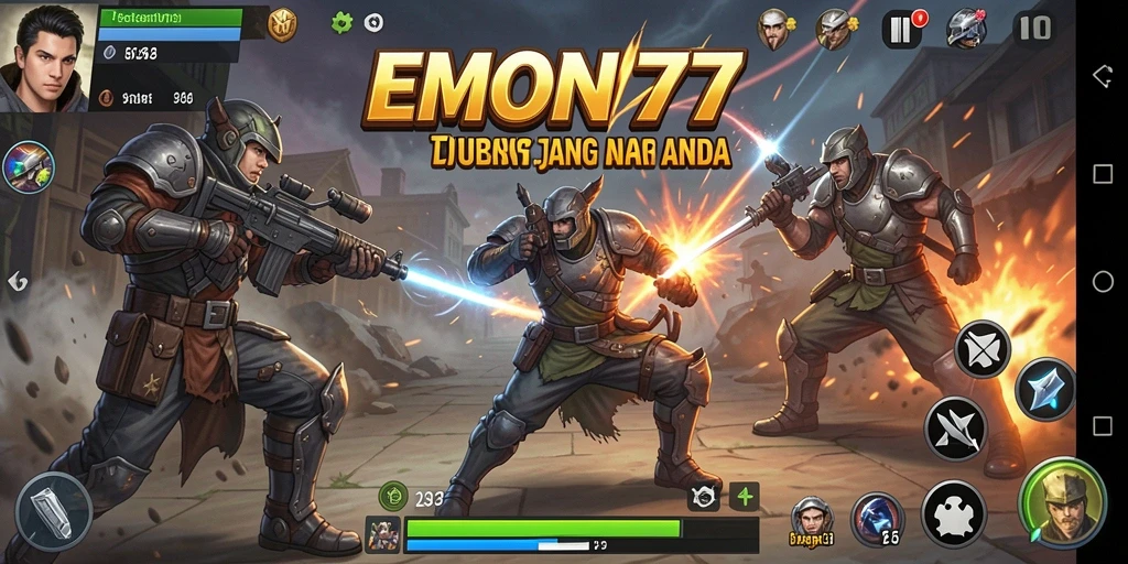 Tampilan gameplay seru dari EMON77 yang menunjukkan pertarungan epik.