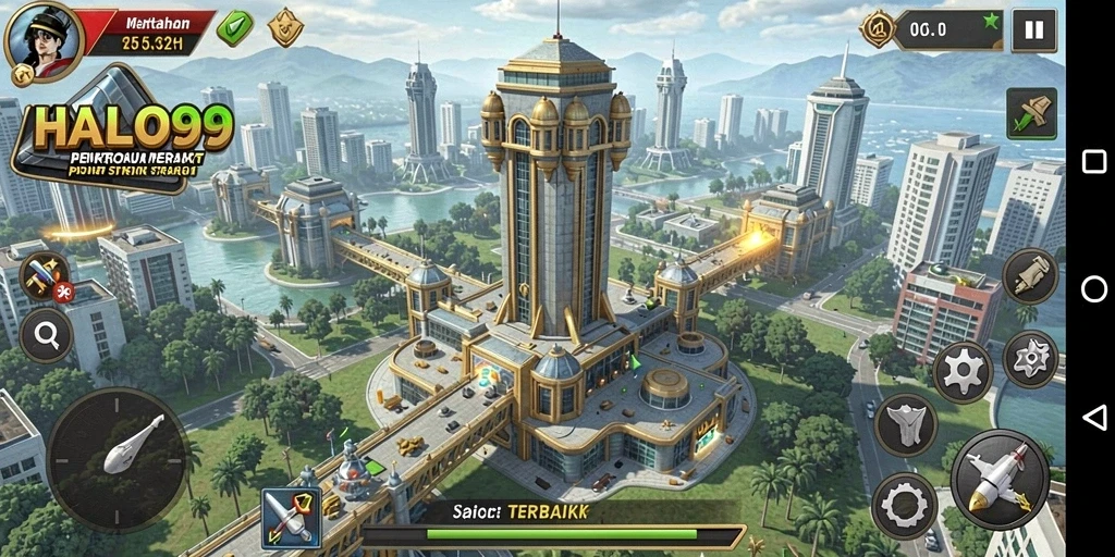 Tampilan menarik dari gameplay Tower Defense di HALO99.