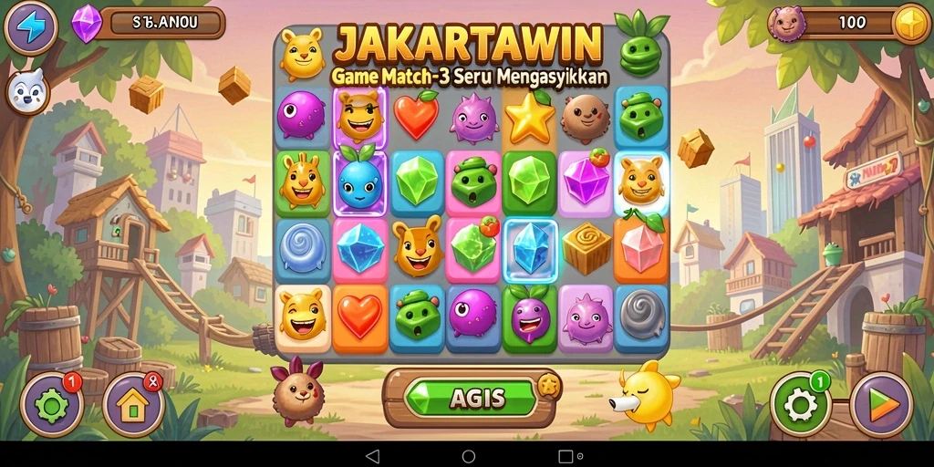 Tangkapan layar gameplay JAKARTAWIN yang menunjukkan aksi Match-3 yang mendebarkan.