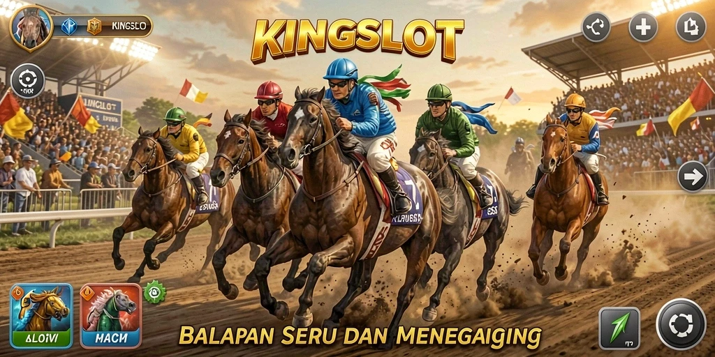 Screenshot utama KINGSLOT menampilkan gameplay balapan yang seru.