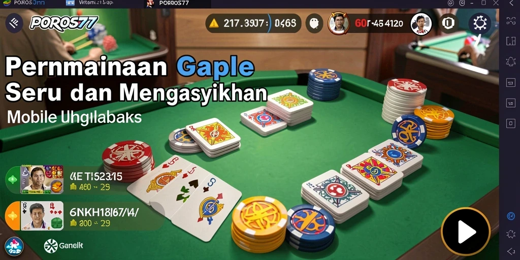 Screenshot gameplay POROS77 menampilkan suasana seru permainan Gaple.
