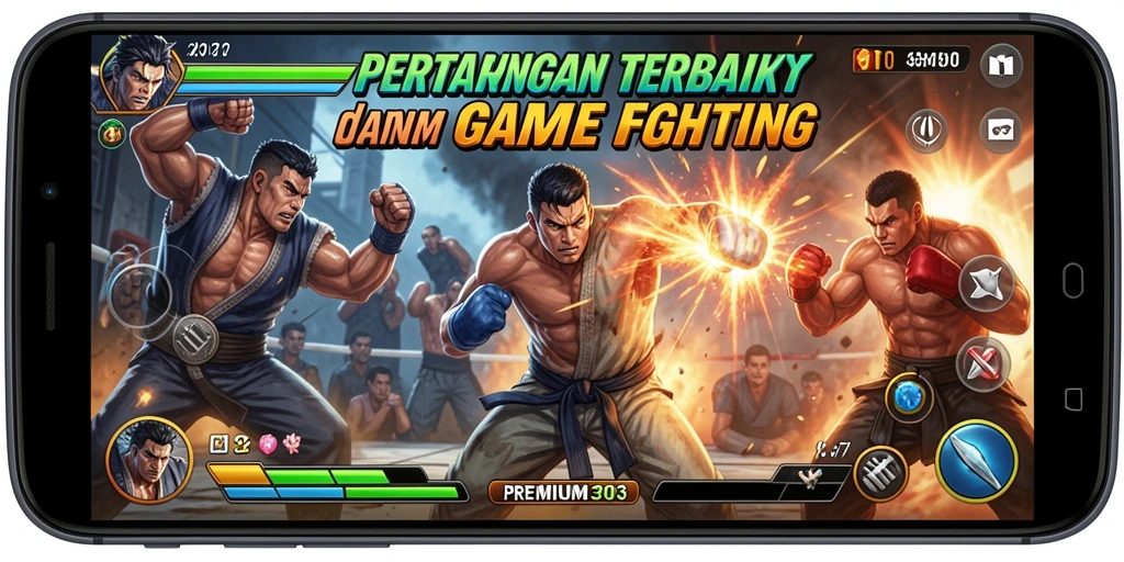 Screenshot utama PREMIUM303 menampilkan aksi pertarungan yang seru.